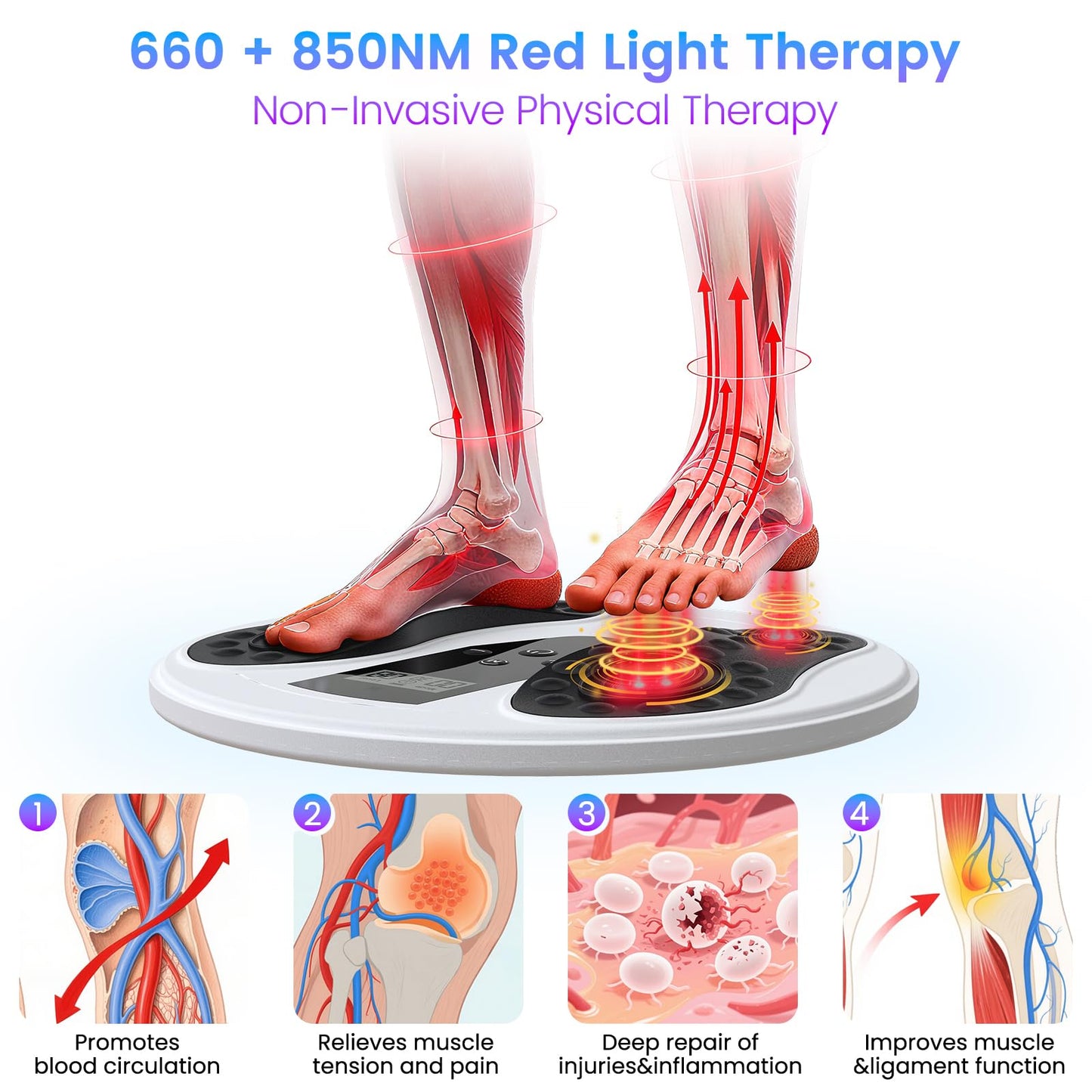 Vonical EMS Foot Massager with Infrared Therapy for Neuropathy,Foot Circulation Stimulator for Pain Relief,10 Modes & 20 Strengths for Plantar Fasciitis,Swelling,Cramps,RLS