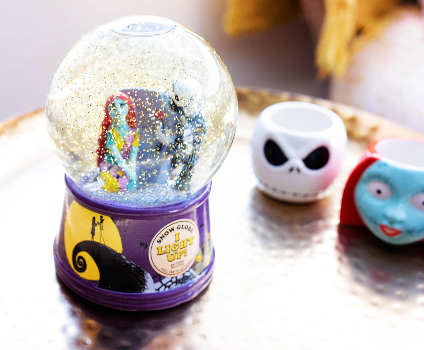 Disney The Nightmare Before Christmas Jack & Sally Light-Up Snow Globe with Swirling Glitter Display | Precious Keepsake, Gifts and Collectibles, Home Decor for Kids Room Essentials | 6 Inches Tall