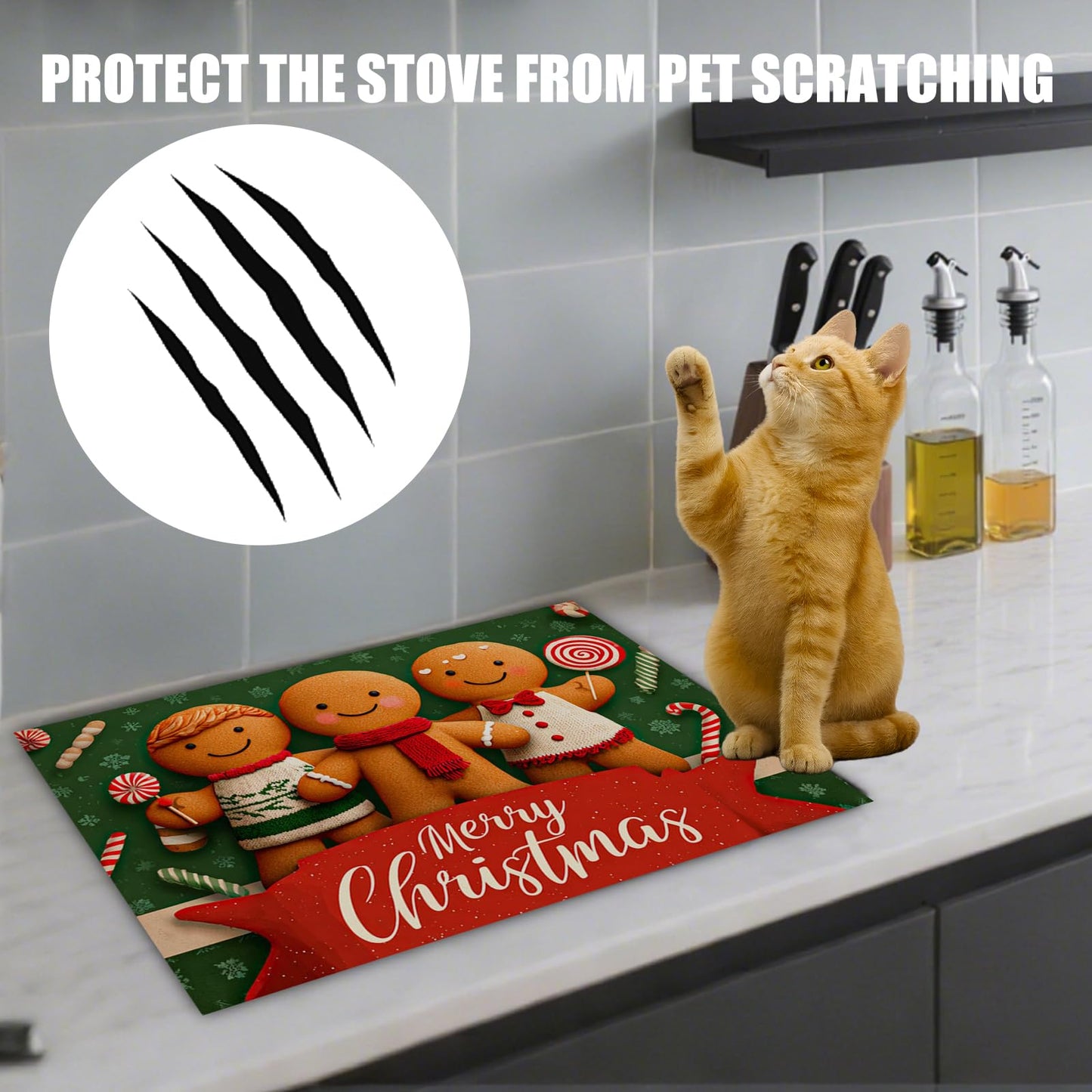Nuxovilar Christmas Stove Top Cover 28.35×20.47 Inch – Gingerbread Man Design for Holiday Kitchen Decor – Festive Stove Burner Cover, Polyester & Diatom Mud Blend