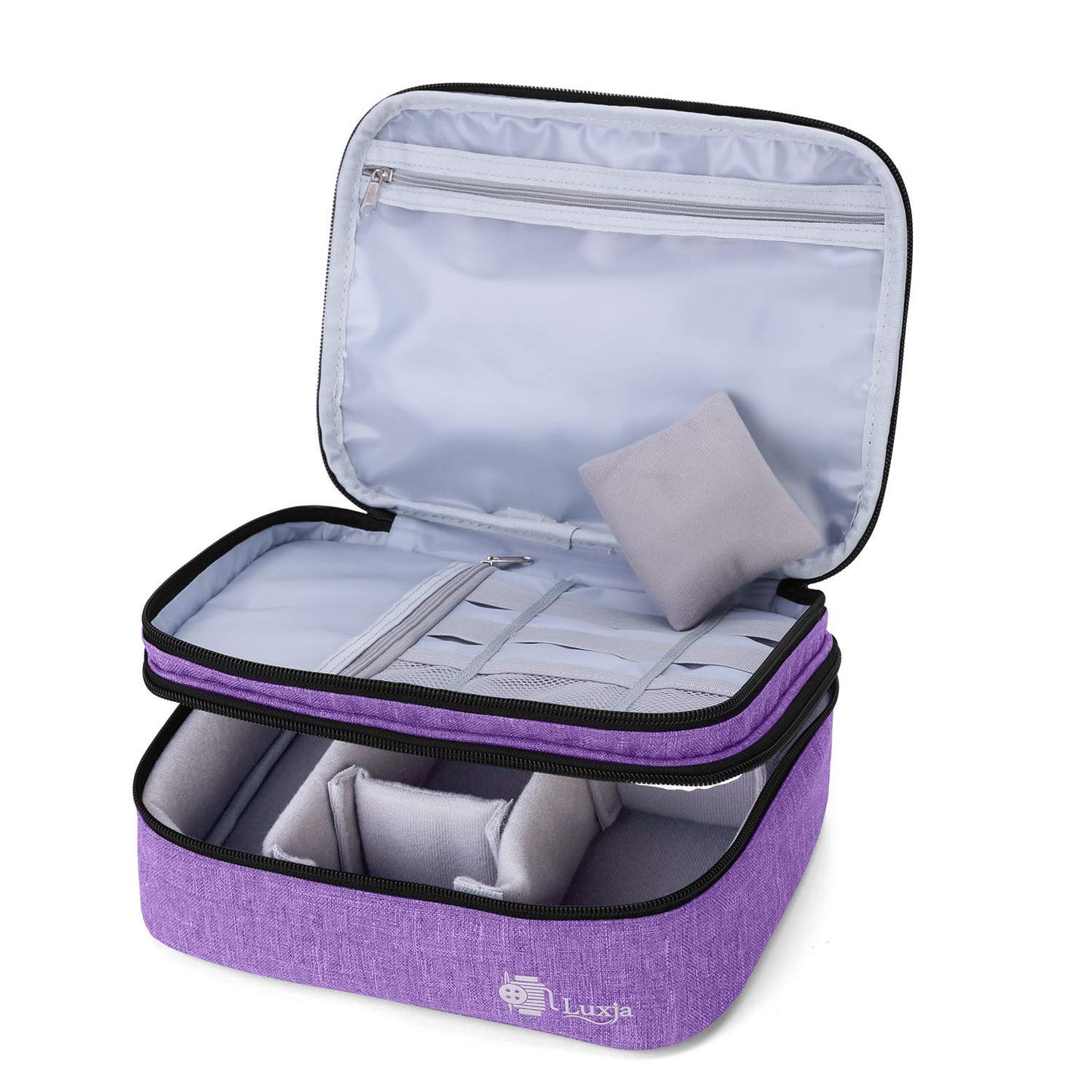 Luxja Double-Layer Sewing Supplies Organiser, Sewing Accessories Organiser for Needles, Thread, Scissors, Measuring Tape and Other Sewing Tools (Bag Only), Purple