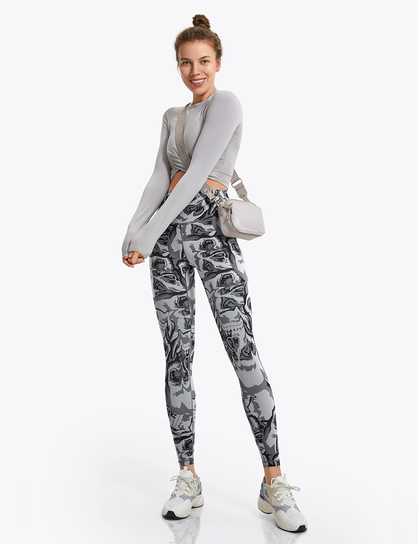 LIEBERGO Halloween Workout Leggings for Women Tummy Control High Waisted Yoga Pants Printed Festival - 25 Inches Swirl Ghost Medium