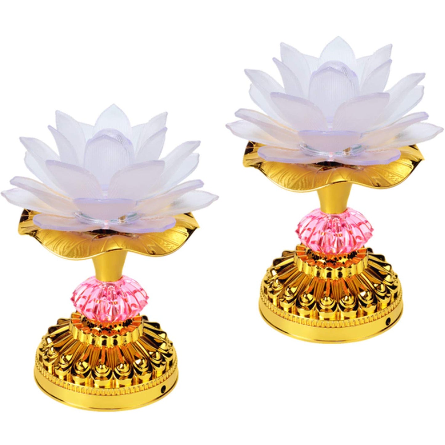 LACGO Pack of 2 LED Lotus Buddhist Lights Color-Changing Gradient Buddha Lotus Lamps Plug in or Battery-Operated Buddhist Lamp Worship Prayer Faith Supply Things (3.3''W/5.5''H, White)