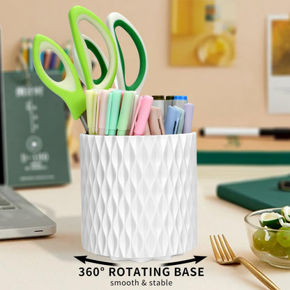 Gawsey 3Pcs 360° Rotating Desk Organizers and Accessories with Pen Holder Sticky Note and Clips Set, Desktop Storage Stationery Supplies Organizer, Cute Pencil Cup for Office, School, Dorm Room