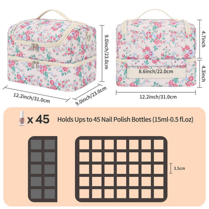 CUBETASTIC Nail Polish Organizer, Nail Supplies Storage Case Holds 45 Bottles Nail Polish & Nail Lamp, Travel Nail Tech Carrying Bag, Nail Kit Bag For Nail Stuff & Manicure Tools