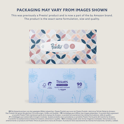 by Amazon 3-Ply Facial Tissues, 1080 Count (12 Packs of 90) (Previously Presto!)