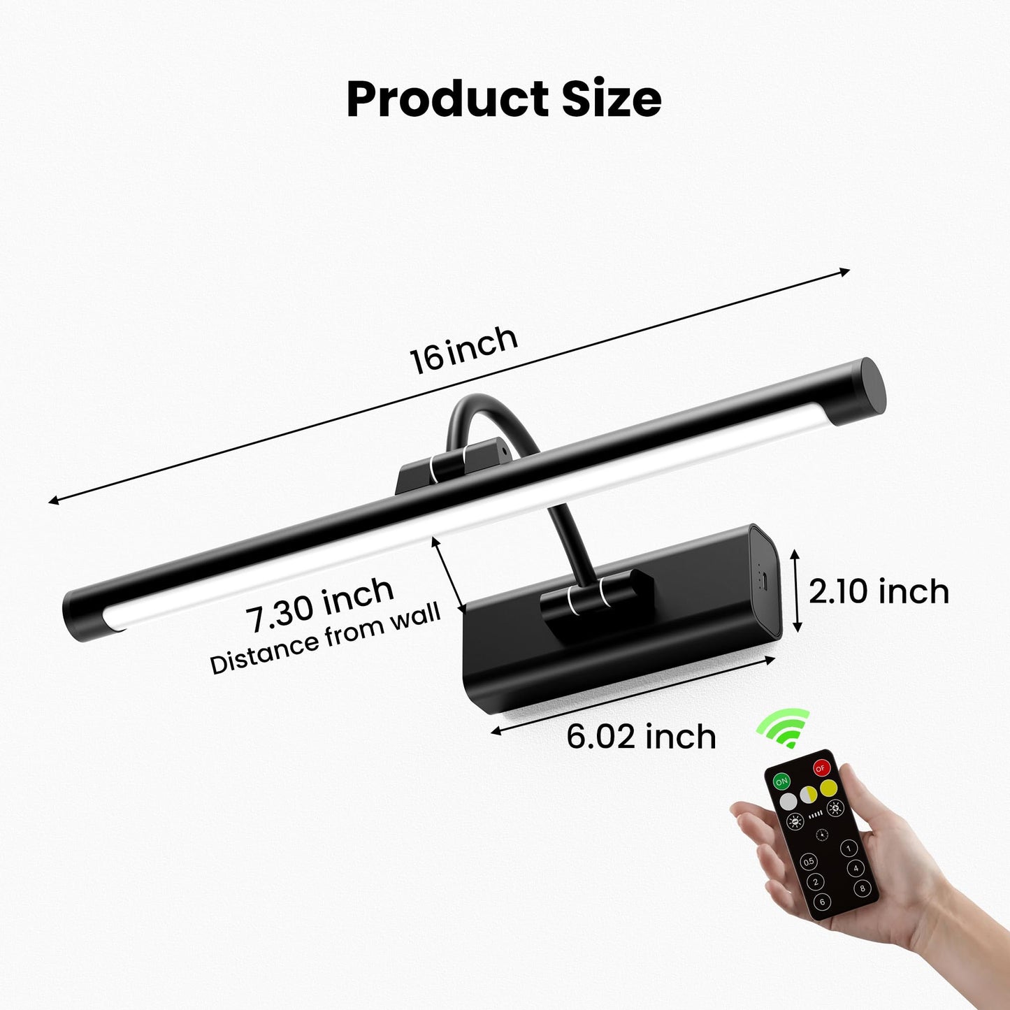 Craftersmark 16" Picture Light with 6000mAh Battery - Black Operated Wireless Wall Sconce with Remote & Timer for Paintings, Photos & Frames