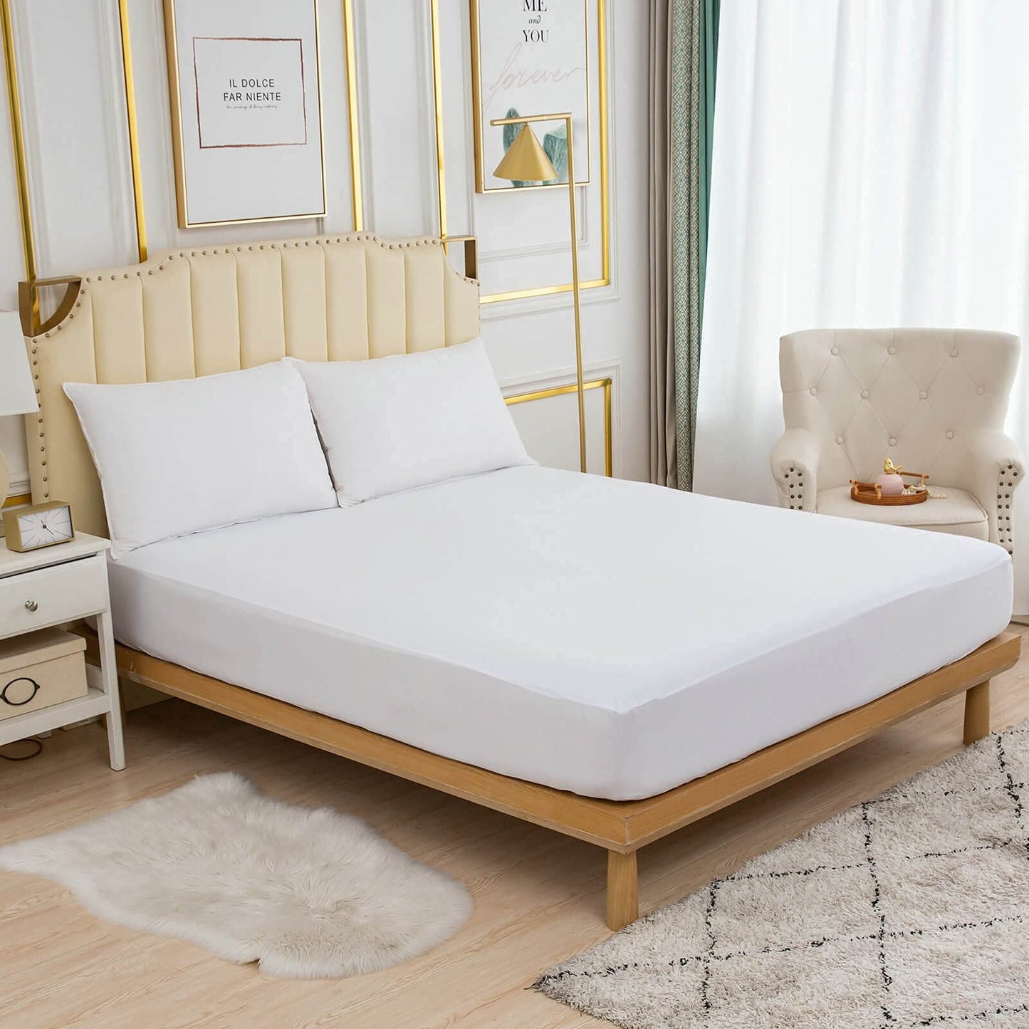 Waterproof Cooling Bamboo Viscose California King Mattress Protector Ultra Soft Noiseless Smooth Jersey Top Fitted Cal King Cover with Stretchy Pocket