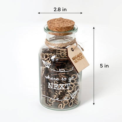 Where to Go Next – Travel Destination Jar | Eco-Friendly Travel Gift for Travelers, Couples & Adventurers | 100 Wooden Carved Places to Visit