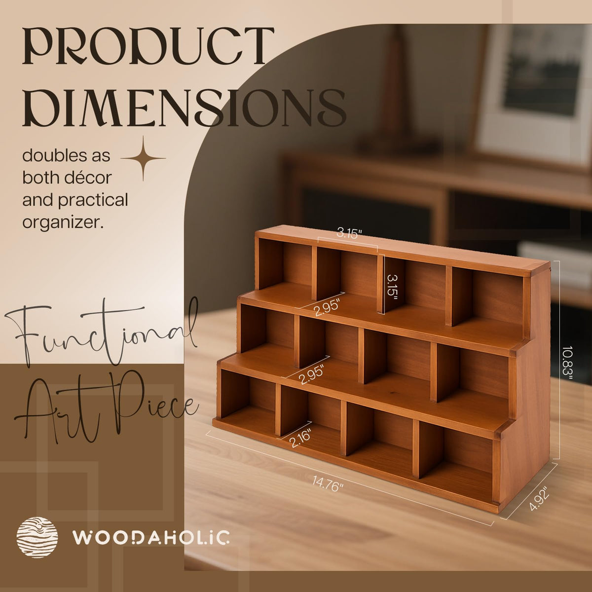 Woodaholic Wood 3-Tier Riser Stand Display Organizer – Versatile Tiered Desktop Shelf for Collectibles, Plants, Candles or Stationery – Stackable & Freestanding Wooden Storage Rack for Home or Office