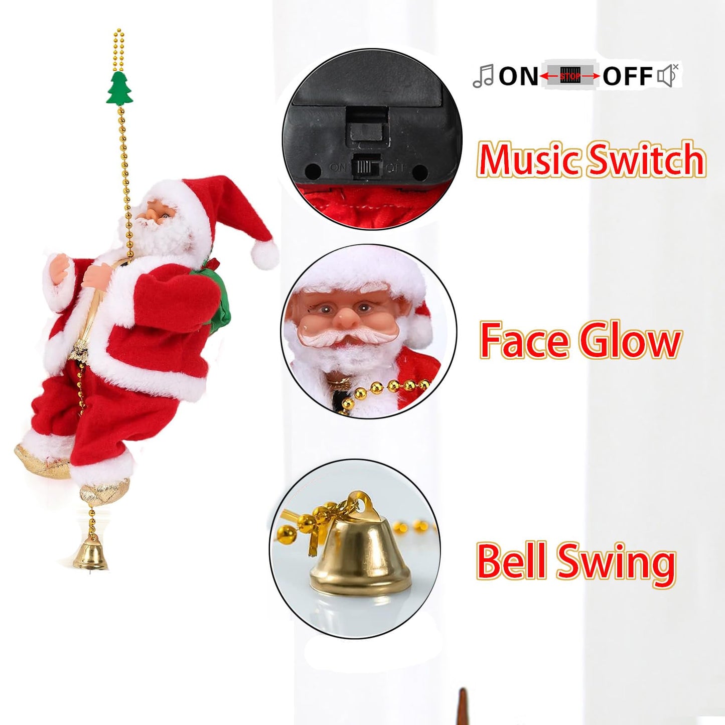 Santa Claus Musical Climbing Rope, Electric Christmas Climbing Santa Rope Decoration Climbing Santa Claus Doll Toy with Christmas Music, Climbing Santa Rope for Home Party Wall Tree Holiday Decoration