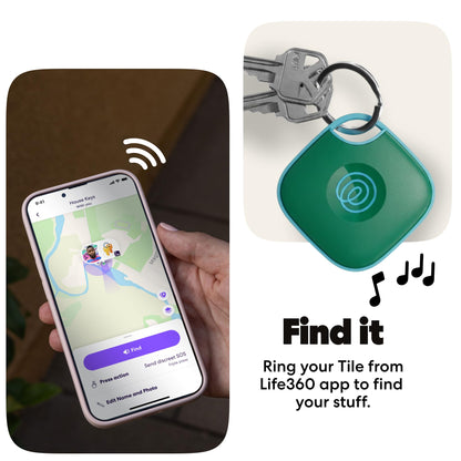 Life360 Tile - Bluetooth Tracker, Keys Finder and Item Locator for Keys, Bags and More. Phone Finder. Both iOS and Android Compatible. 1-Pack (Green Surf)