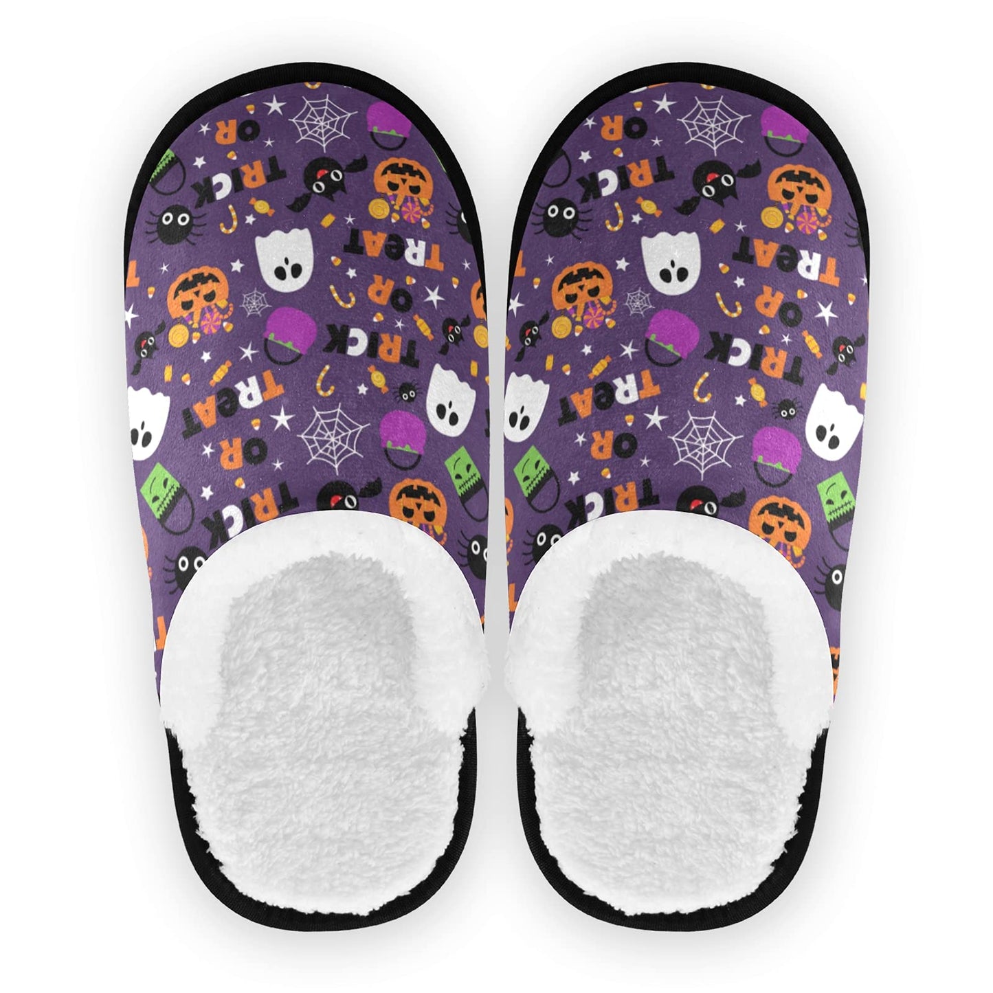 Dussdil Halloween Ghost Pumpkin Womens Mens Slippers Candy Bats Spider Home Spa Slippers Memory Foam Closed Toe Slipper Non Slip for House Hotel Bedroom Travel Shoes M