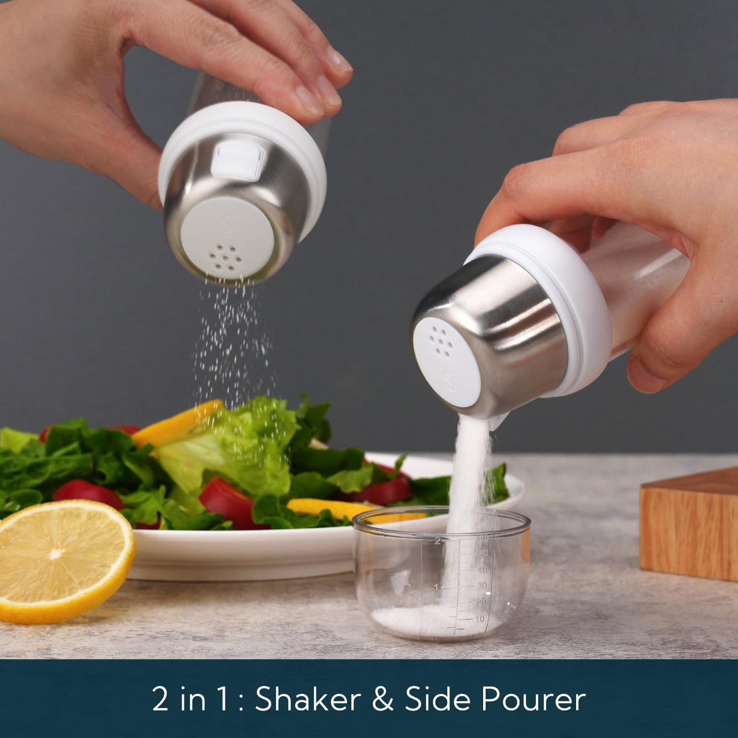 KITCHENDAO Precision Pour Glass Soy Sauce Dispenser with 3 Modes and 2 in 1 Glass Salt Shaker with Side Pour Spout