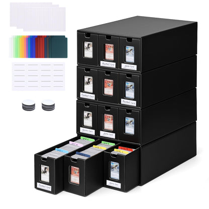 ROLOSI Trading Card Storage Box,[Viewing Windows] 12000+ Cardboard Cards Organizer Box with 48 Dividers for 5800+ Double-Sleeved Cards, for TCG,MTG,YuGiOh,PTCG, Game Sports Cards