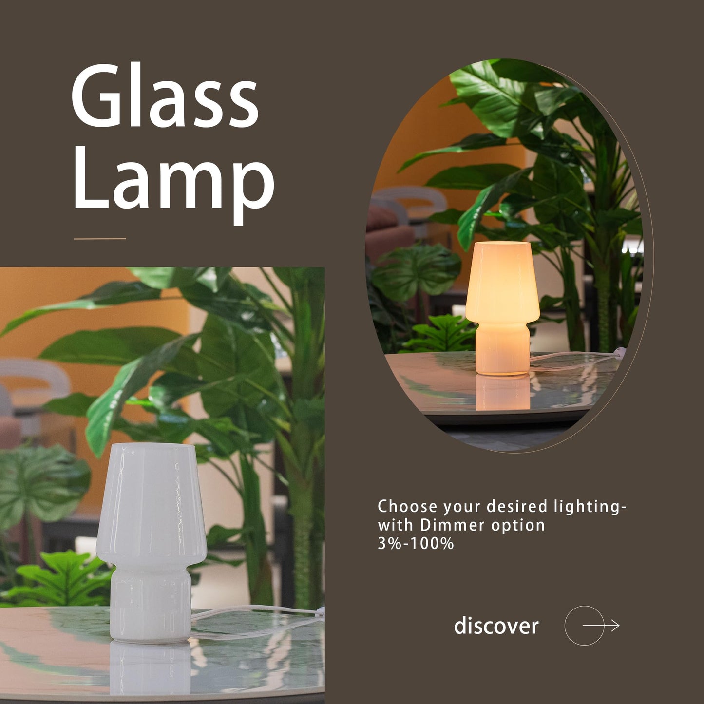 SUREYOND Mushroom Lamp,Mother's Day Gifts,Small Table Lamp,Cute Nightstand Kitchen Mini Lamp,Glass Table Lamp,Suitable for Bedrooms, Kitchens, Living Rooms, Bedside, Girl Gifts（White）
