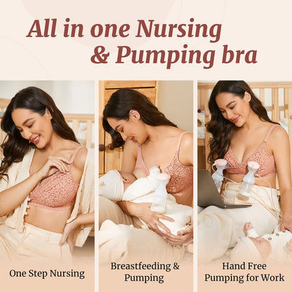 MOMANDA Women's Pumping Bra Hands Free Cute Lace Support Nursing Bras for Maternity Breast Pumpkin 38D