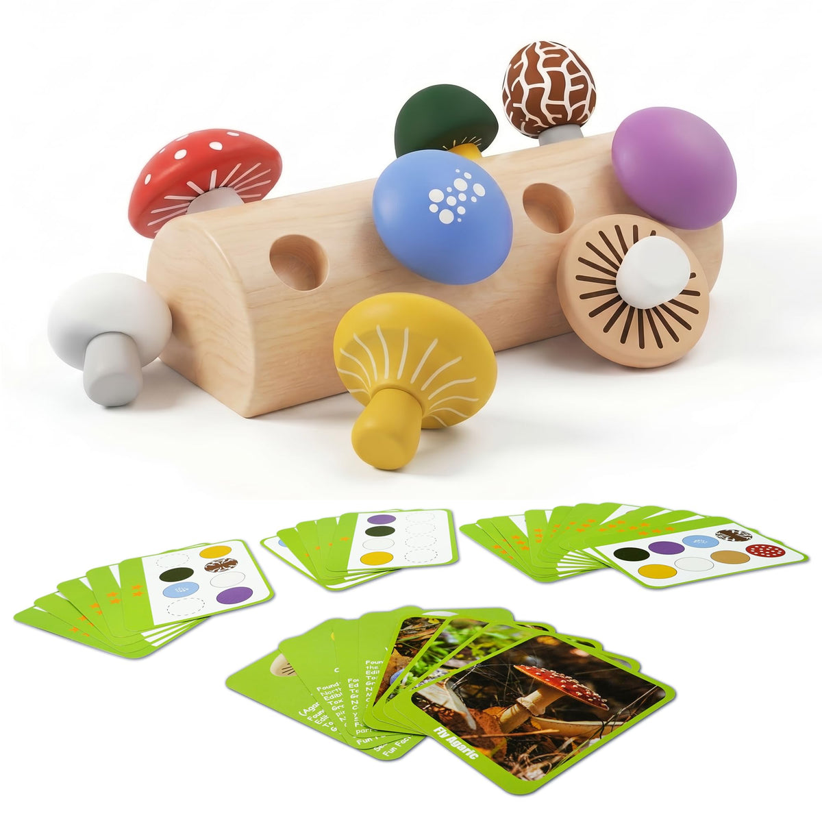 minewon Mushroom Montessori Wooden Educational Toy for Toddlers 18M+ – Preschool Learning Playset, Fine Motor & Color Recognition Kids Toy