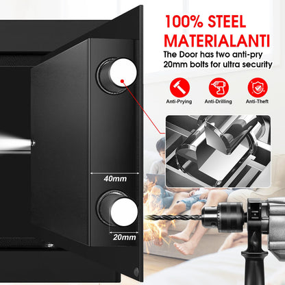 1.2 Cubic Feet Small Fire Safe Box for Home, Fireproof Lock Box, Security Money Safe with Digital Keypad, Spare Keys and Removable Shelf, Personal Home Safes for Money, Jewelry, ID Documents