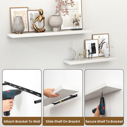 Heimlove 24 Inch Floating Shelves for Wall,Mounted Storage Wood Shelves with Invisible Brackets Hanging Shelf for Bedroom,Living Room,Kitchen,Office,Set of 2,White