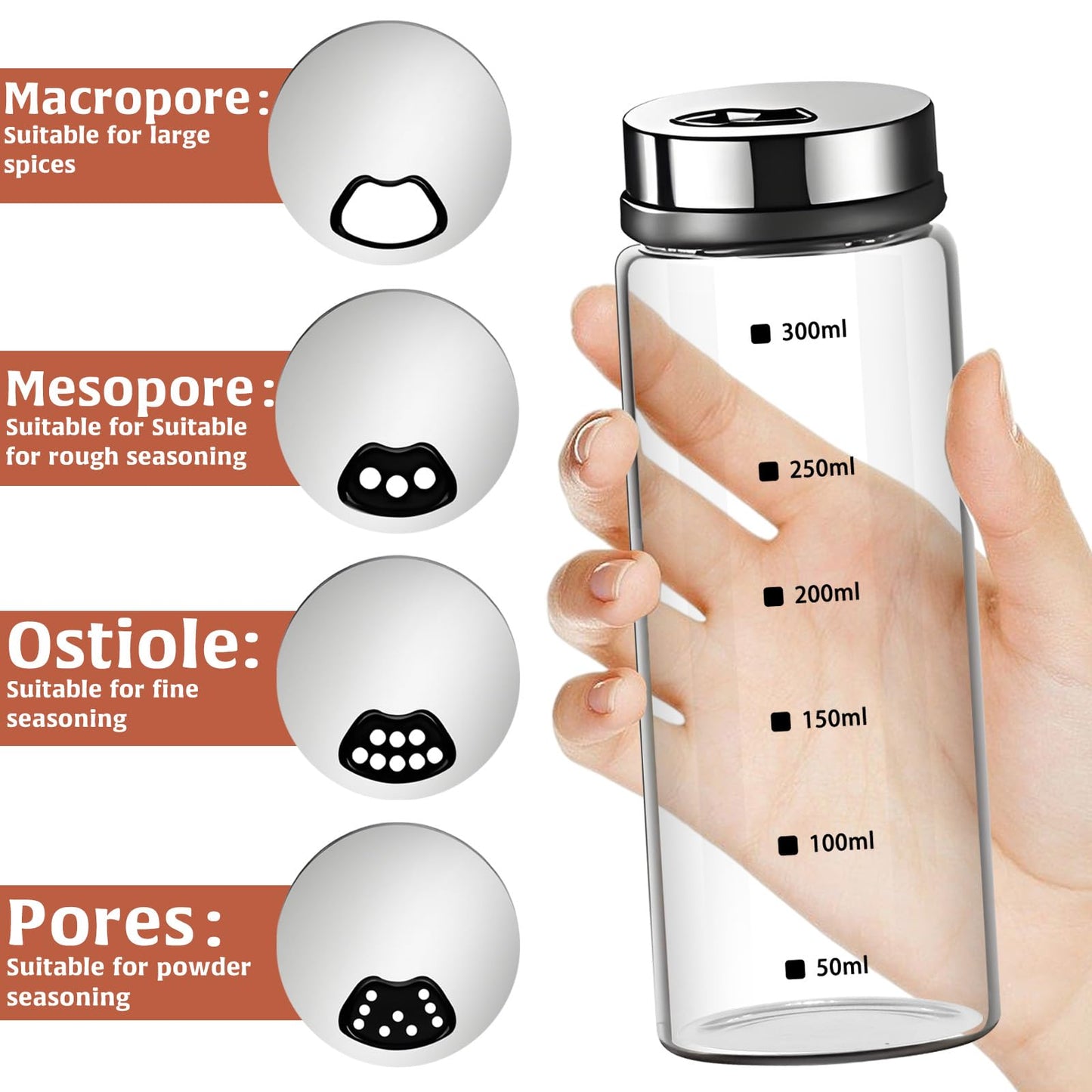2Pcs Large Salt & Pepper Shakers, Glass Salt & Pepper Shakers with Adjustable Pour Holes, Salt & Pepper Dispensers with Stainless Steel Removable Lids, Salt Spice Shakers for Kitchen Restaurant