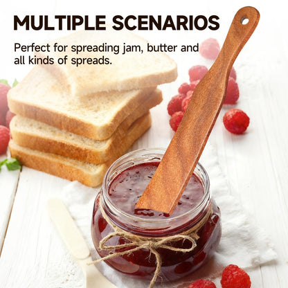 2Pcs Acacia Wood Skinny Spurtle Set - Skinny Stirring Rods for Sourdough Starter, Mixing & Scraping Dough - with Hanging Holes for Easy Storage (Natural wood color)