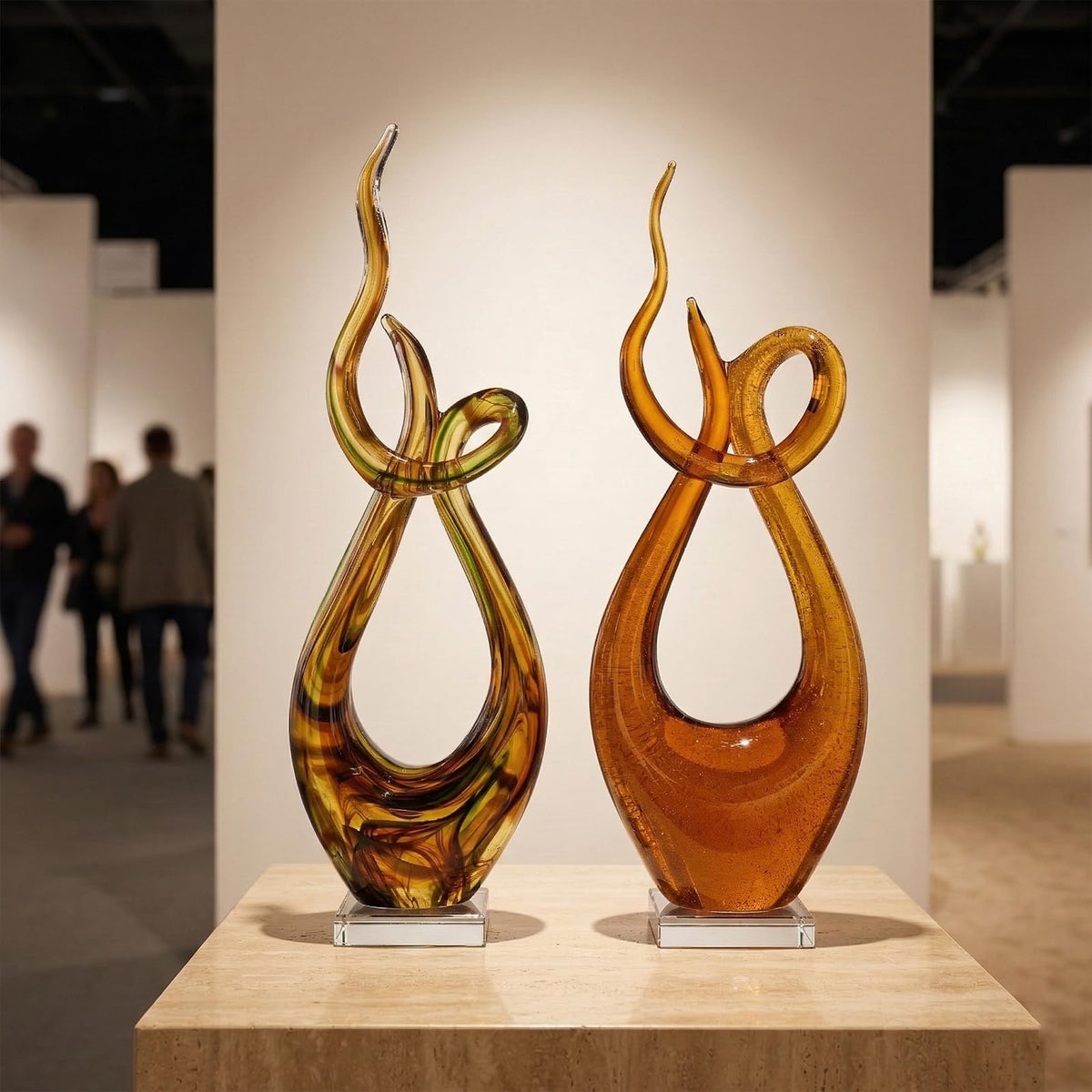 LCCCK 21.7in Tall Abstract Glass Sculpture Knot Spiral Statue, Amber Hand Blown Glass Art Decor for Home Living Room Bedroom Shelf Mantel Tabletop Display Decorative Figurine