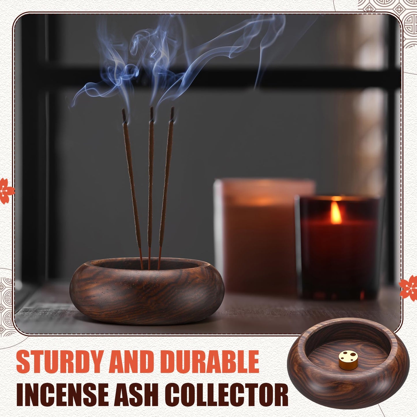 Honeydak 6 Pcs Incense Holder for Stick Wooden Round Incense Burner Stick Holder Bowl Ash Catcher Aromatherapy Ornament for Home Decor, Meditation, Yoga