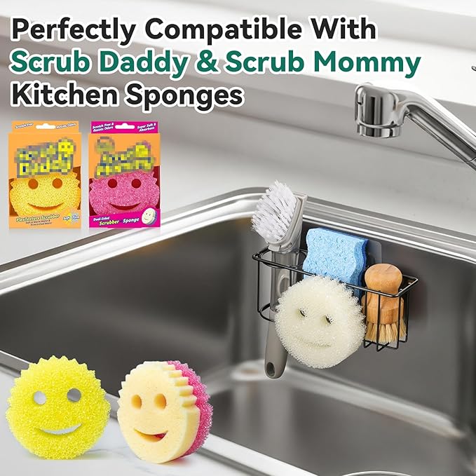 3-IN-1 Multiuse Sponge Holder for Kitchen Sink, Sponge Caddy for Scrub