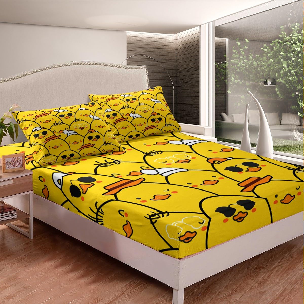 Erosebridal Cute Duck Sheet Set Full,Cartoon Yellow Duck Bed Sheets for Kids Boys Girls,Lovely Yellow Chicken Bedding Set,Farmhouse Animal Fitted Sheet + Top Sheet + 2 Pillowcases Wrinkle Free