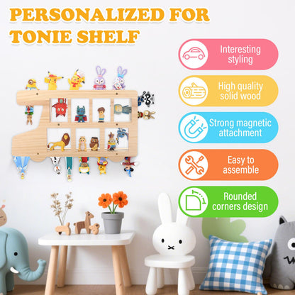 RZYLKA Car for Tonies Box Figures Characters Organizer Storage Shelf Wall Mounted, Bus Wooden Magnetic Floating Shelves for Tonies Characters, Display Collection 15~25 Characters