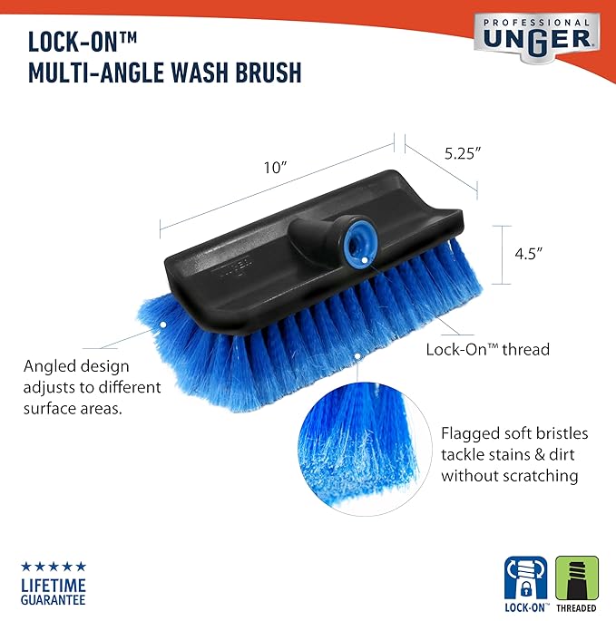 Unger Professional Lock-On HydroPower 10” Bi-Level Soft Wash Brush, Compatible