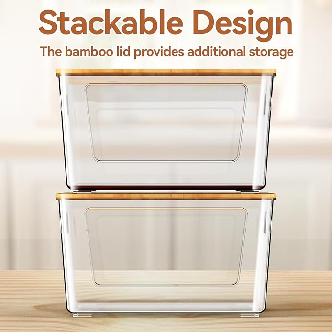 2 Pack Trash Bag Holder with Bamboo Lid, Stackable Trashbag Dispenser, Extra