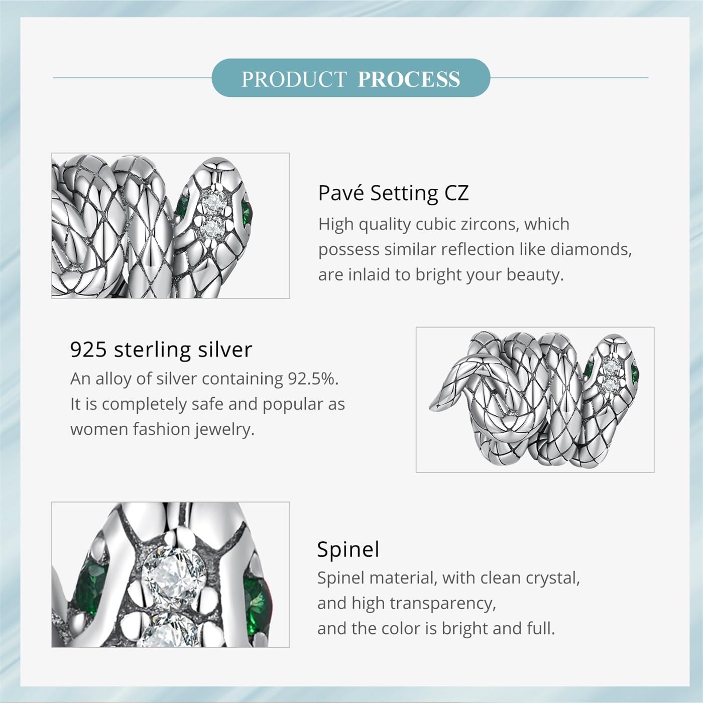 VOROCO Charm 925 Sterling Silver Bracelet Necklace Pendant Bead Charms Jewelry Gift for Women Mother Daughter Grandma Family Friends (Silver Snake)