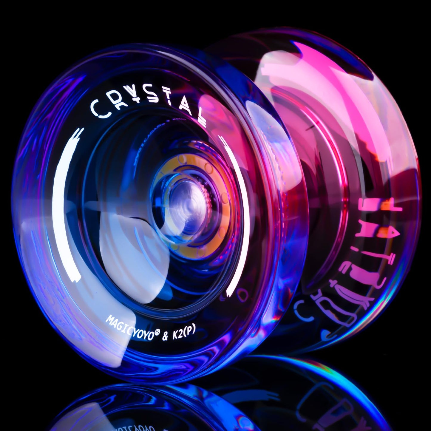 MAGICYOYO Responsive Yoyo for Kids K2 Crystal Pink Purple, Dual Purpose Beginner, Trick Professional Ball with Unresponsive Bearing Kit + 12 Strings Case (MGYOYOK2CPP)