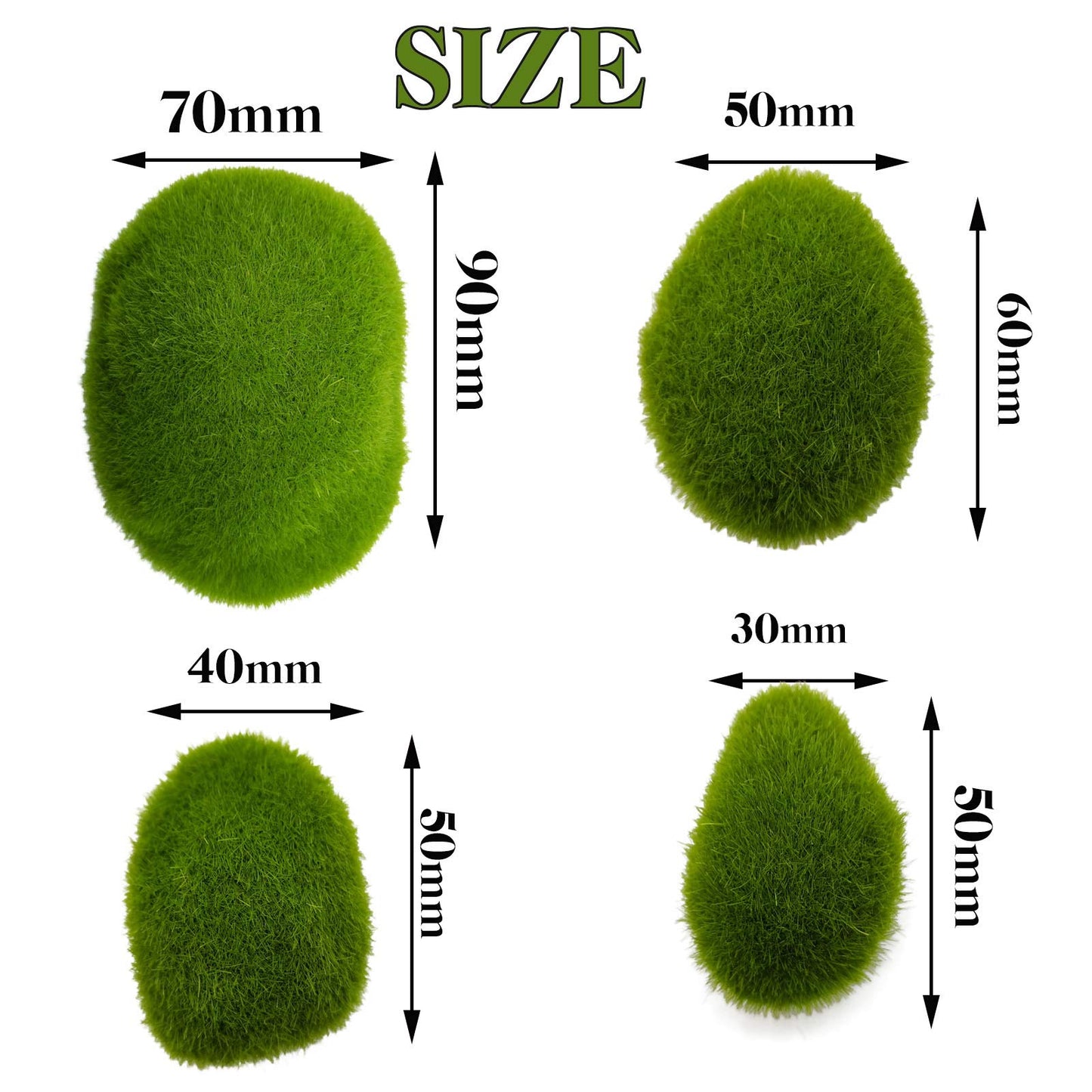 RONYOUNG 40PCS 4 Size Artificial Moss Rocks Decorative, Green Moss Balls,Moss Stones, Green Moss Covered Stones, Fake Moss Decor for Floral Arrangements, Fairy Gardens and Crafting