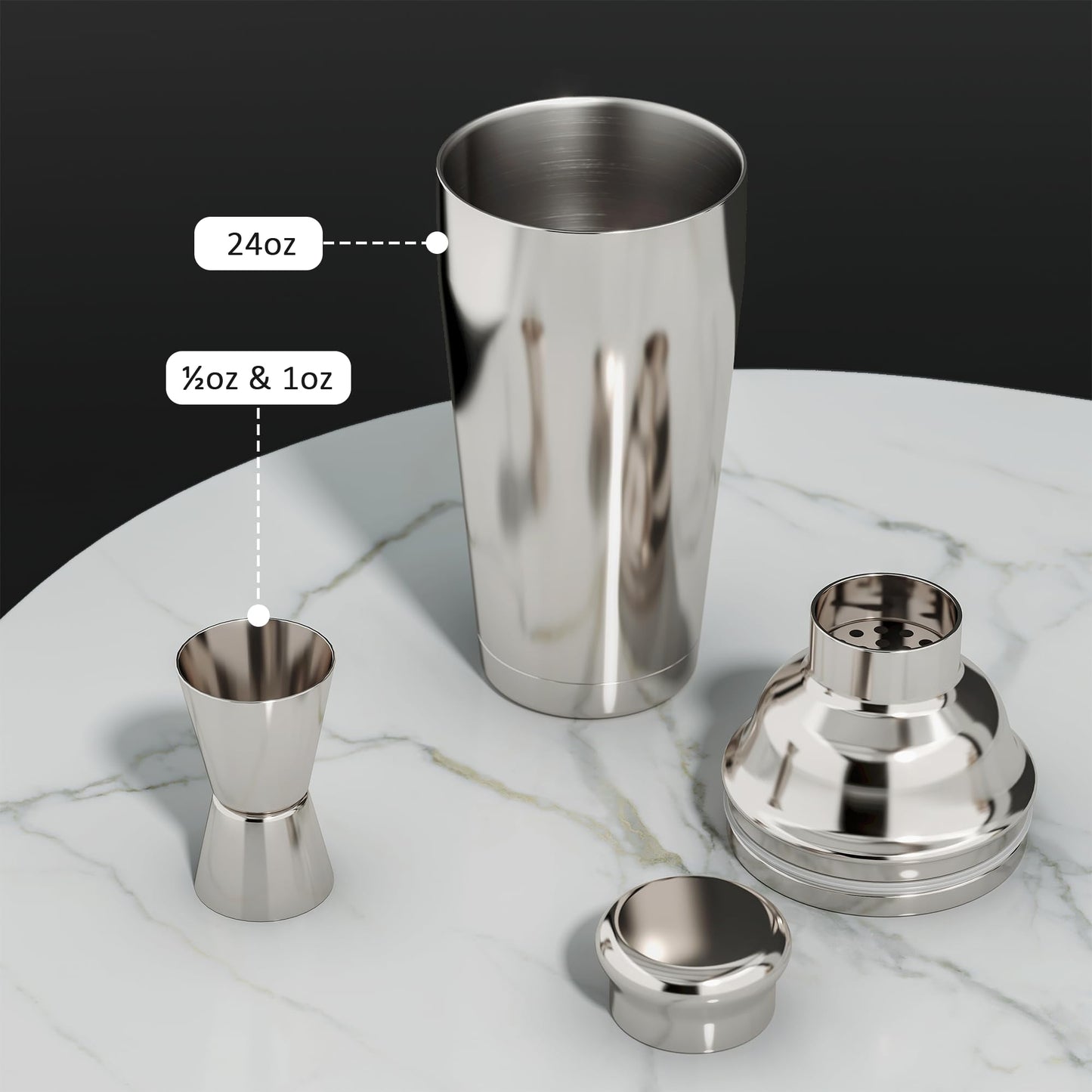 EffiQ-Rate Cocktail Shaker Set, 25-Piece Stainless Steel Bartender Kit with Wood Organizer Stand & Cocktail Recipes, Professional Bar Mixology Tools with All Essential Accessories for Drink Mixing