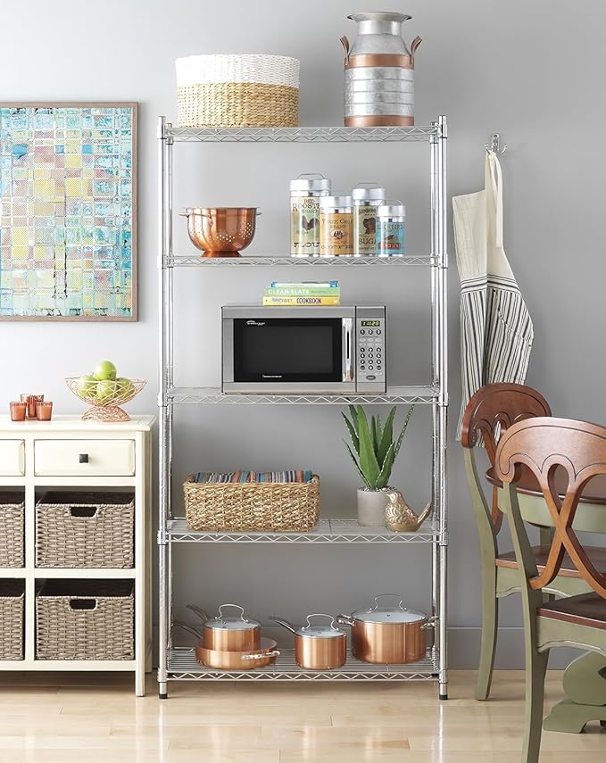 Xcity Storage Shelves, 5 Tier Heavy Duty Metal Shelving Unit, 2000 LBS Capacity Adjustable Steel Wire Shelf Organizer for Pantry, Kitchen, Garage, 14" D x 36" W x 72" H, Chrome