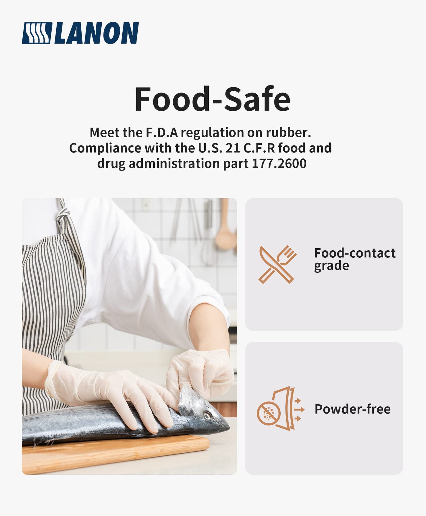 LANON 5 Mil Disposable Latex Gloves, Food Grade, Powder-Free, Fully Textured, Cleaning, White, Small(Pack of 100)