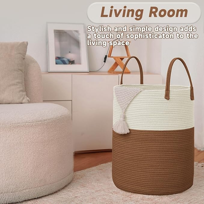 Large Woven Laundry Basket Hamper, 80L Cotton Rope Storage Bin