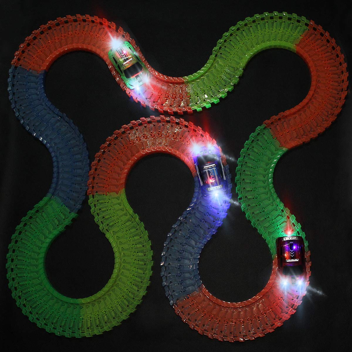 Car Tracks Replacement, Glow in The Dark Toy Cars With 5 Flashing LED Lights, Racing Accessories Compatible With Most Tracks for Kids Boys and Girls (4 Pack)
