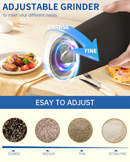 CIRCLE JOY Gravity Electric Salt and Pepper Grinder Set Automatic Salt and Pepper Grinder Set with LED Light, Battery Operated, Adjustable Coarseness, Large Capacity, for Home Kitchen BBQ