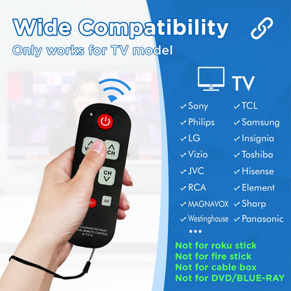 Universal Big Button TV Remote for Seniors, Elderly - Simple Remote - Easy to Use and Set Up with Auto Search & Learning Functions for Major TV Brands, Dementia Friendly Gifts