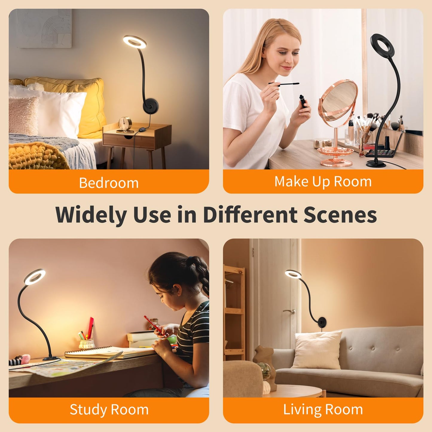 Kaulsoue Wall Mounted Lamp, Reading Light for Book in Bed at Night, Shadowless LED Lamp for Workbench Bedroom Bedside Headboard, Eye Care 5 Color & Brightness Adjustable, 360 Flexible Gooseneck, Black