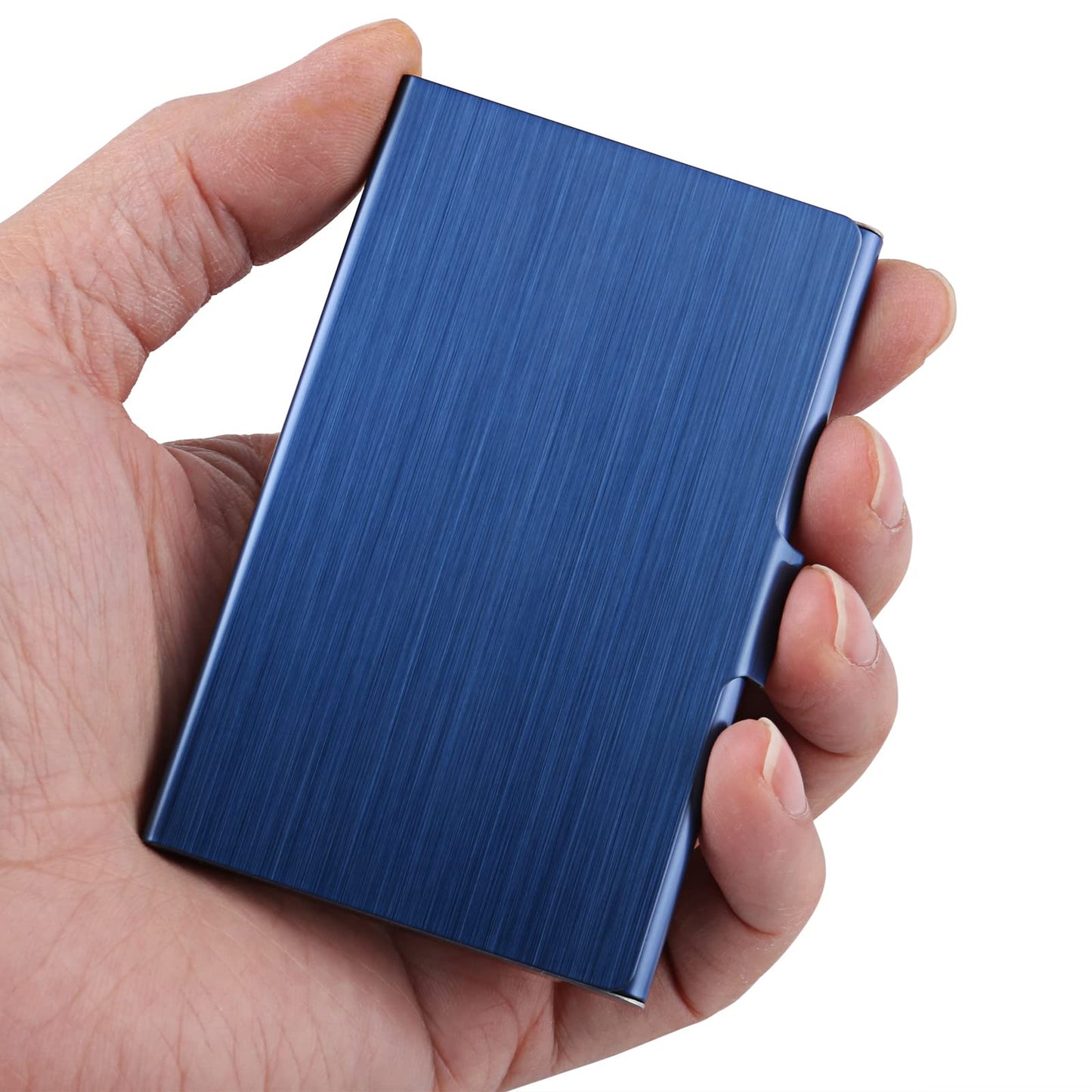 DMFLY Business Card Holder, Slim Business Card Case for Men & Women, Pocket Metal Card Case, Professional Stainless Steel Business Card Holders, Buckle Style Shut, 1PCS Rose Gold and 1PCS Blue
