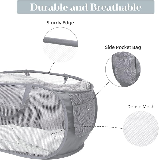 4 Pack Durable Collapsible Laundry Baskets, Mesh Foldable Laundry Basket
