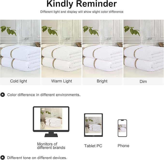 PiccoCasa Set of 2, 750 GSM Luxury White Hand Towels