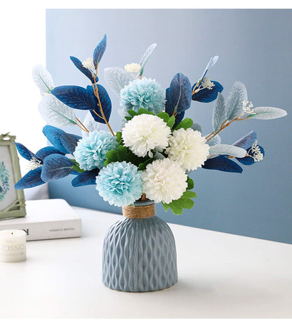 NAWEIDA Artificial Flowers with Ceramic Vase Faux Hydrangea Flower Arrangements Table Centerpieces for Home Garden Party Wedding Decoration