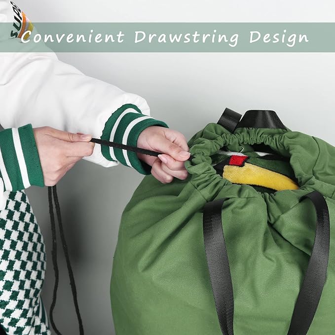 Cotton Canvas Laundry Bag with Handles & Drawstring Straps, Heavy Duty Extra