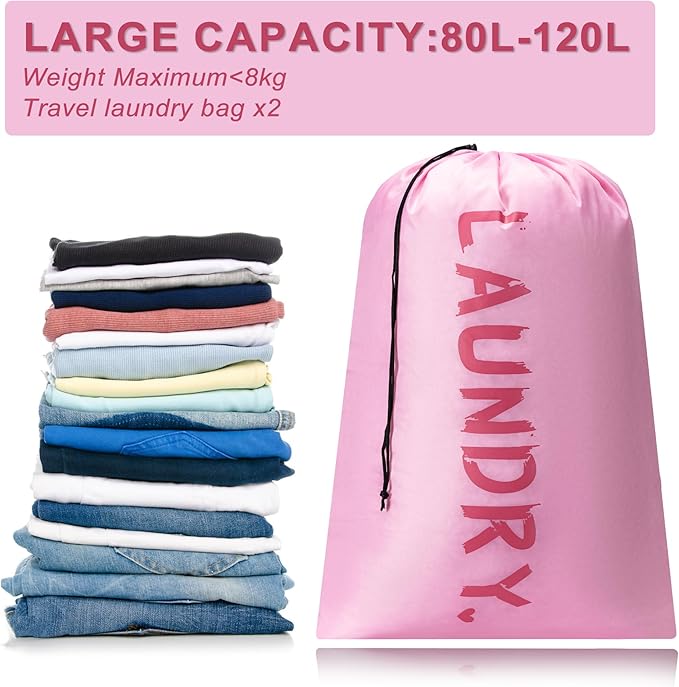 2 Pack XL Travel Laundry Bag, Machine Washable Dirty Clothes Organizer