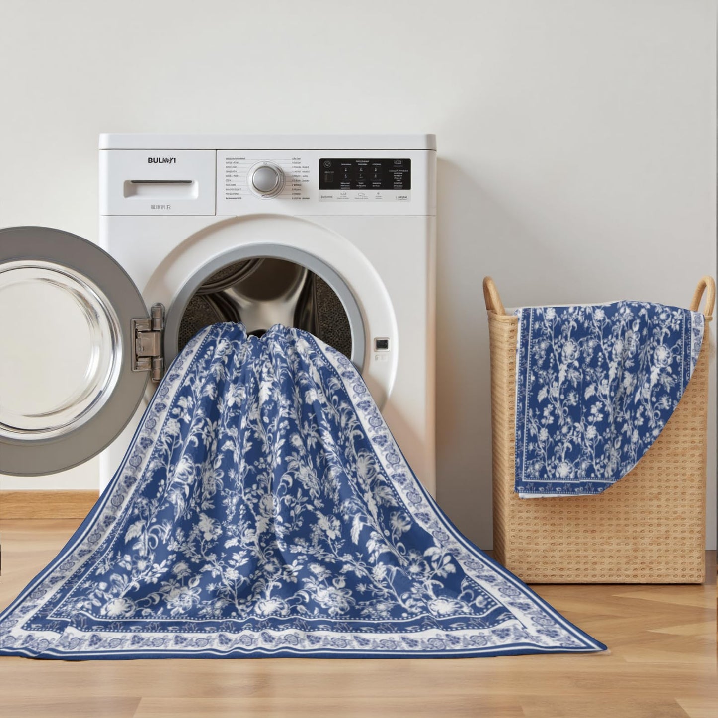 Blue White Floral Blanket for Bed, Couch, Soft Cozy Flannel Chinoiserie Throw Blanket Reversible Sofa Lightweight Breathable Rustic Stylish Home Decor Blanket Navy Blue 50 x 60 Inch
